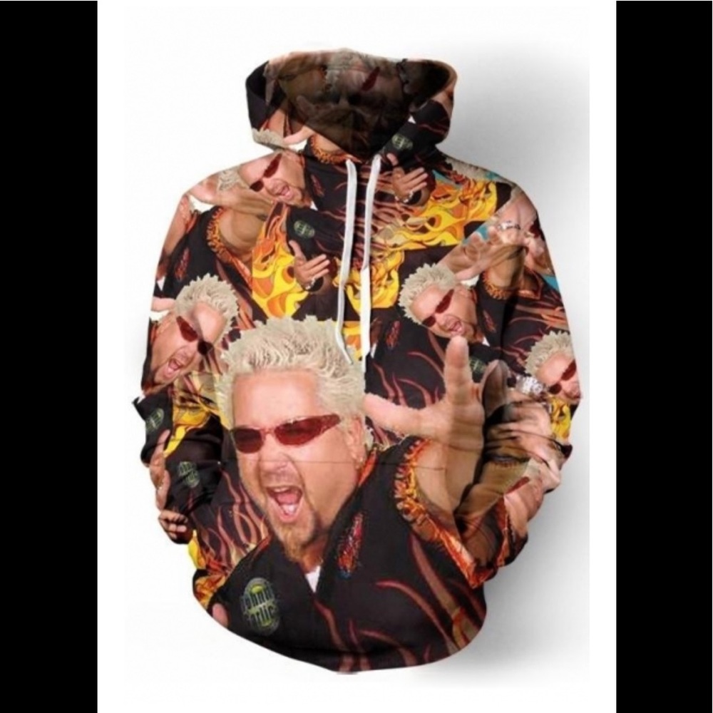 Guy Fieri Print Long Sleeve Hoodie with Pocket size M
